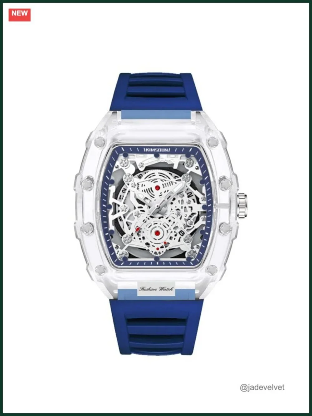 Men's Fashion Chronograph Watch Big Dial Hollowed Transparent Silicone Strap